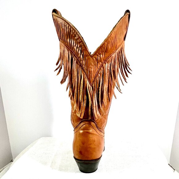 Laredo Tan Leather Fringe Cowboy Boots Women’s Vintage Western Rodeo Style - Picture 9 of 16